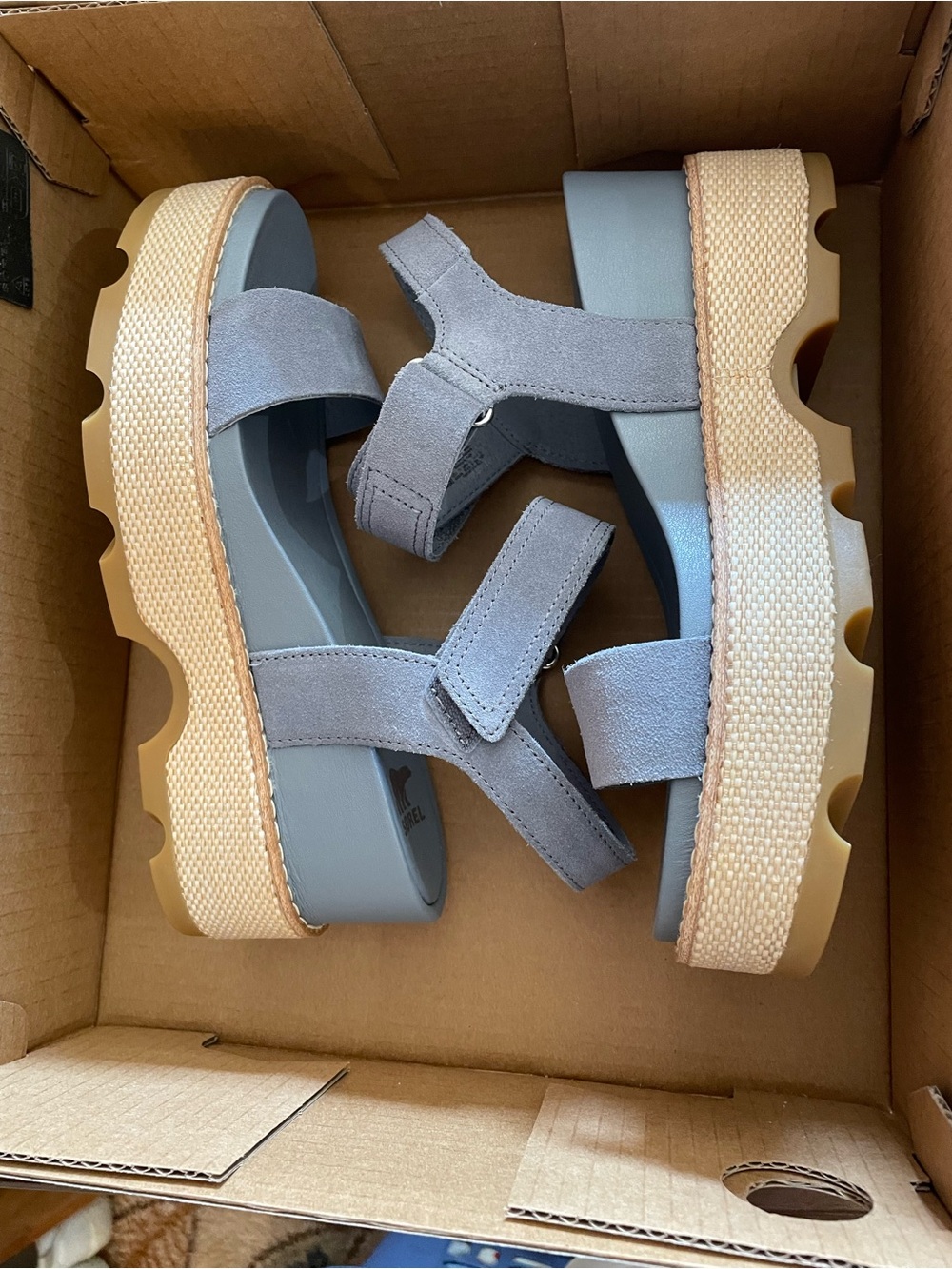 Sorel Light Blue Suede Platform Sandals